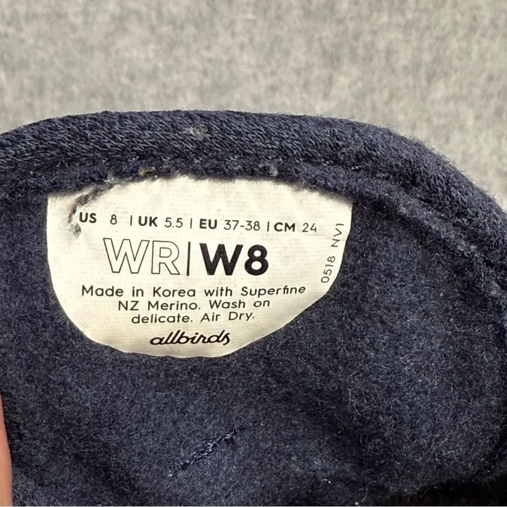 Allbirds Shoes Womens 8 Wool Runner WR Navy Blue White‎ Low Top Casual Sneakers